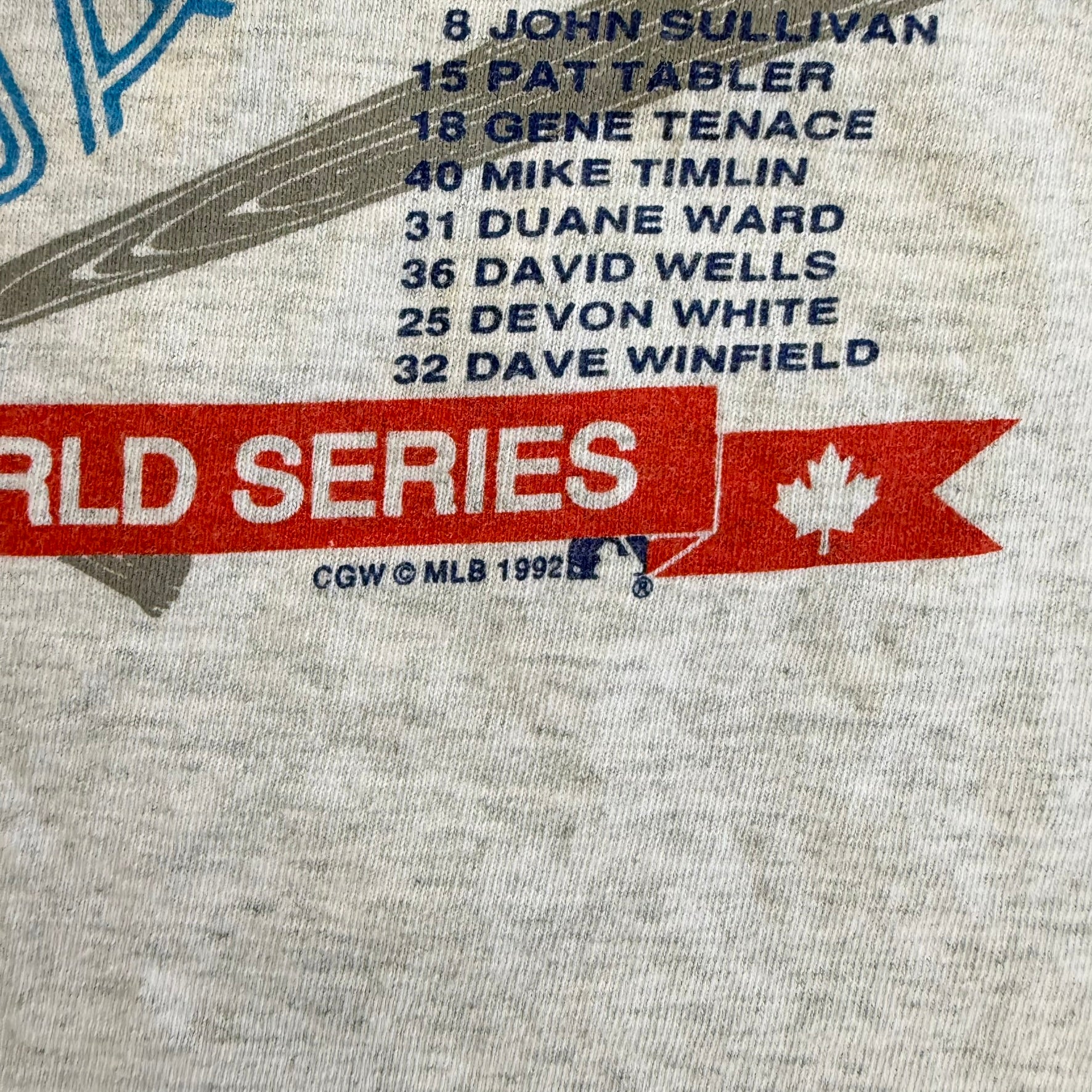 J- Vintage '92 Toronto Blue Jays MLB World Series Champions Roster Graphic Single Stitch Tee - M