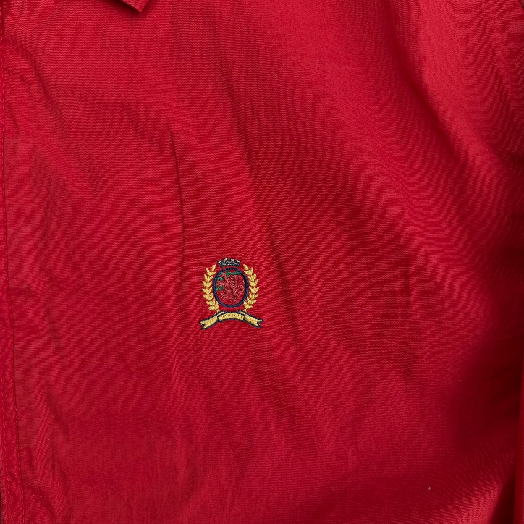 J- Vintage Tommy Hilfiger Embroidered Crest Red Harrington Lightweight Jacket - M