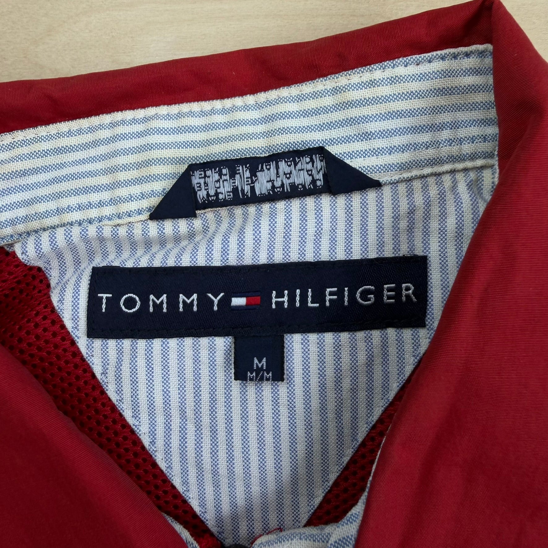 J- Vintage Tommy Hilfiger Embroidered Crest Red Harrington Lightweight Jacket - M