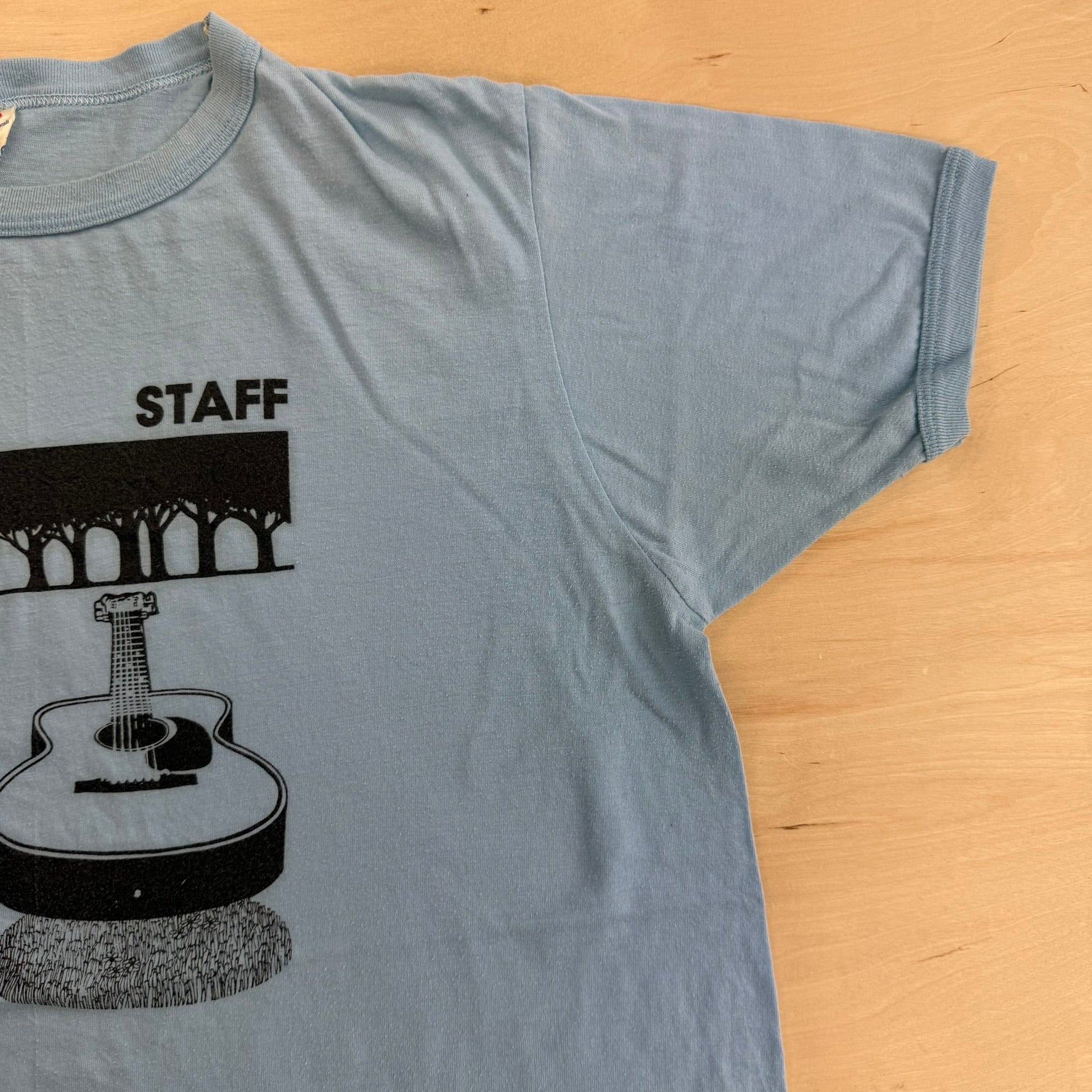 J- Vintage '83 4th Annual Calgary Folk Festival Staff Graphic Single Stitch Ringer Tee - XL (fits L)