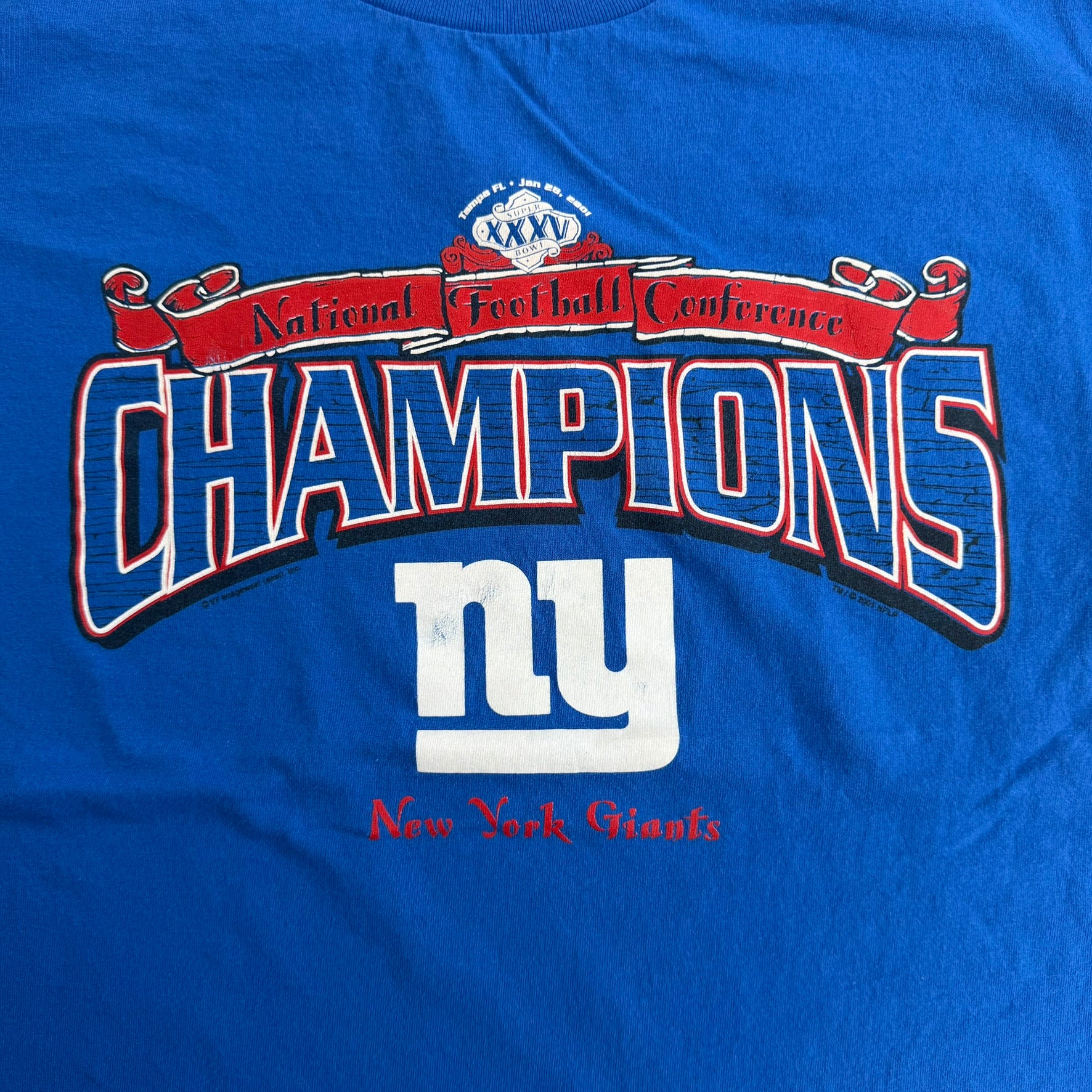 J- Vintage '01 New York Giants NFL NFC Champions Graphic Tee - XL