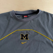 J- Vintage Nike Team University Of Michigan Embroidered Logo & Swoosh Pull Over Thermal Fit Polar Fleece - M