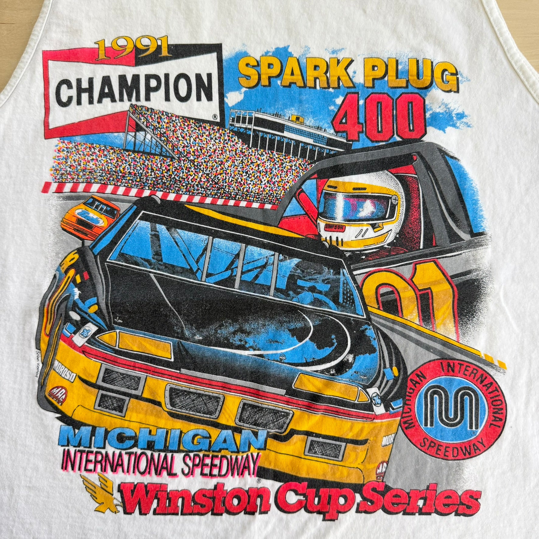 J- Vintage '91 Nascar Winston Cup Series Spark Plug 400 Graphic Made In USA Tank Top - XL