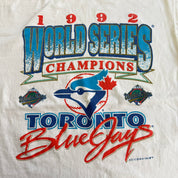J- Vintage '92 Toronto Blue Jays MLB World Series Champions Graphic Single Stitch Tee - L