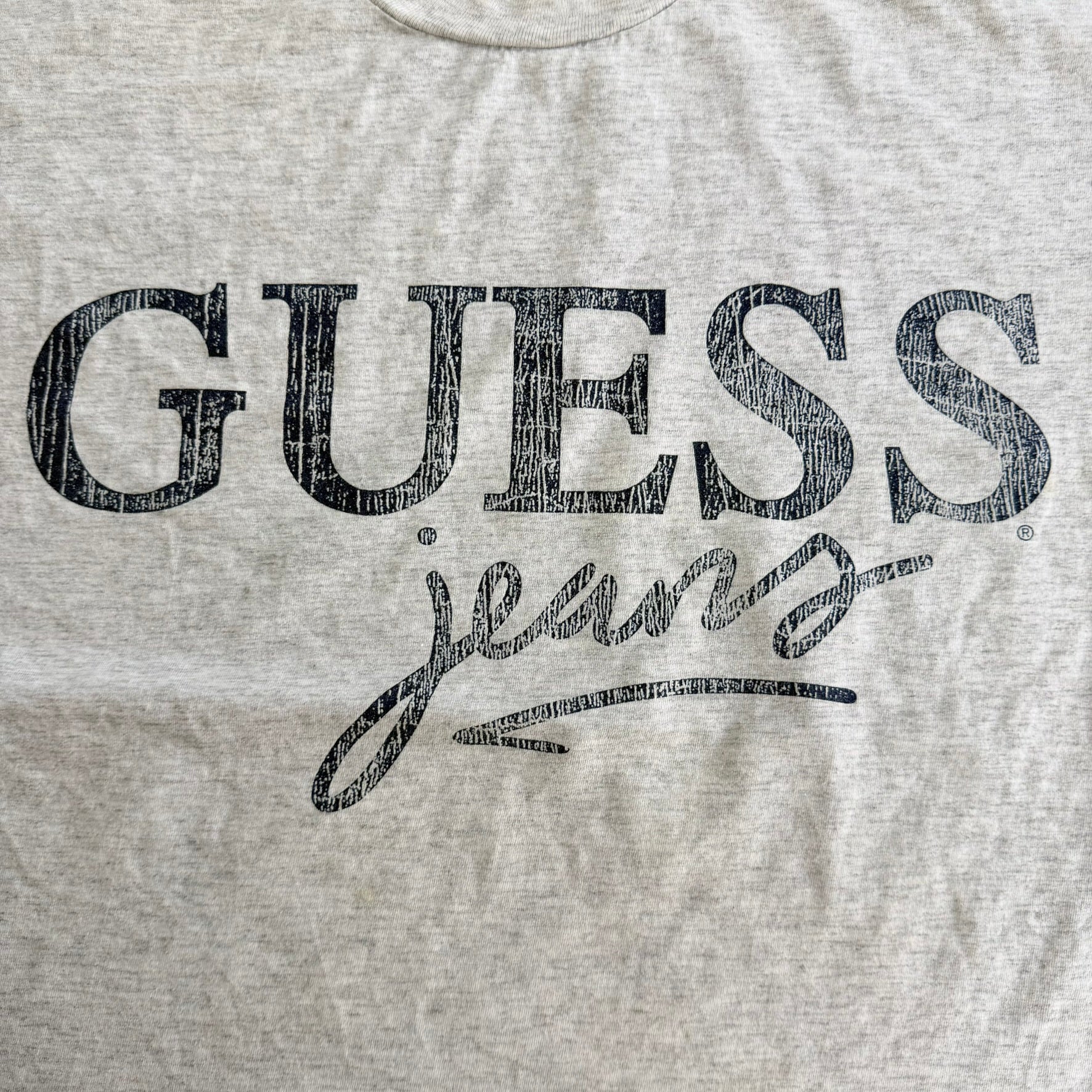 J- Vintage Guess Jeans Text Graphic Single Stitch Tee - L