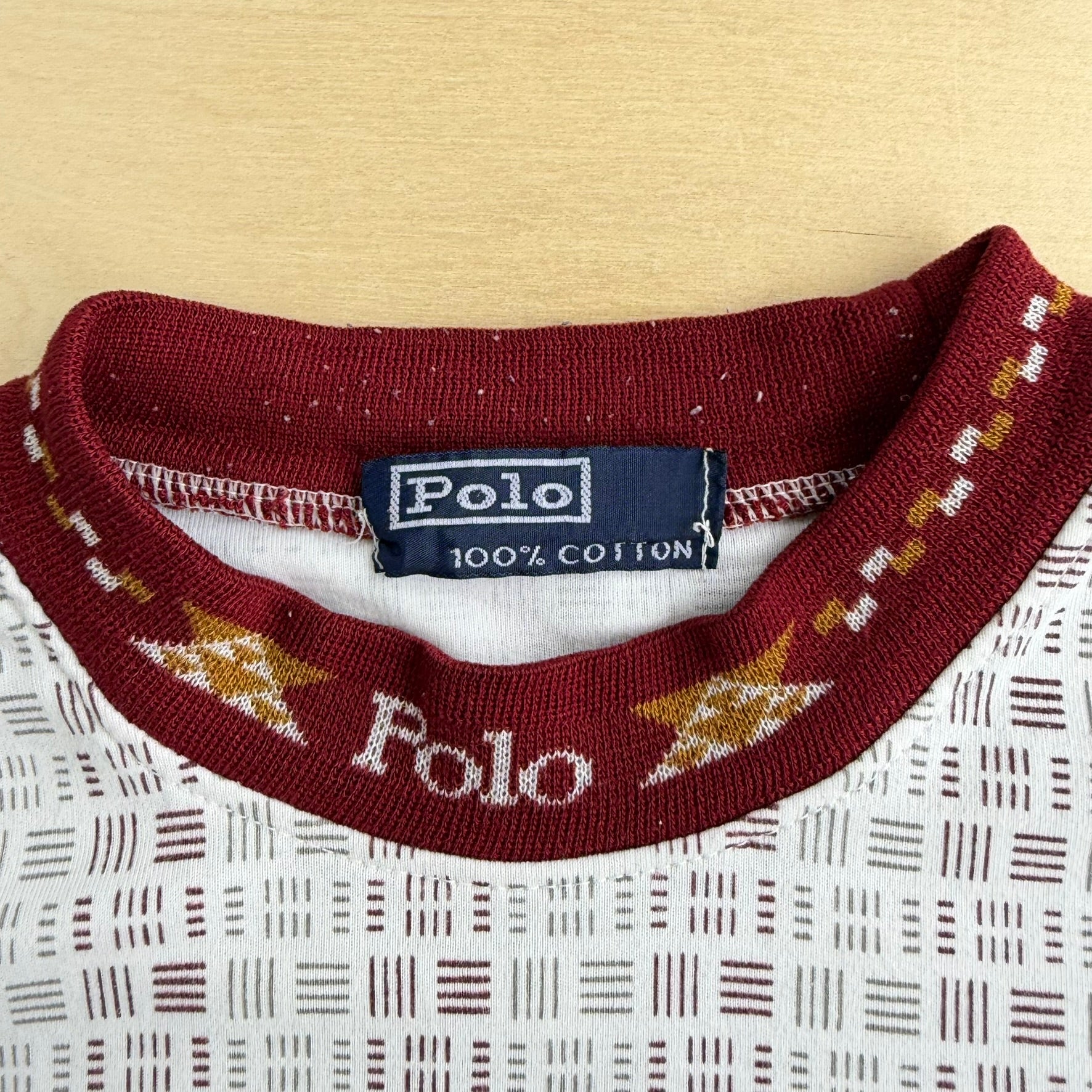J- Vintage Polo RL Embroidered Logo All Over Print Pattern Tee - L