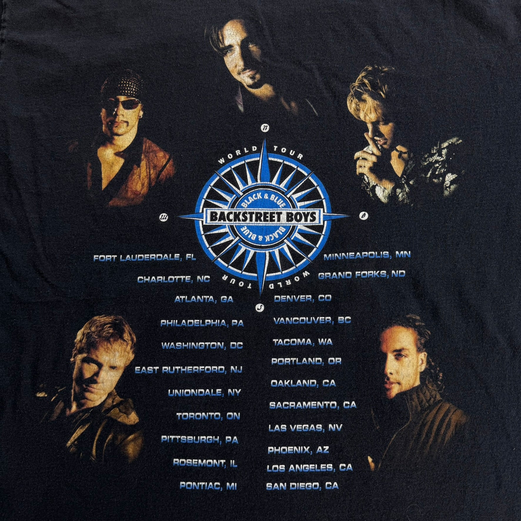 J- Vintage '01 Backstreet Boys Black & Blue Tour Picture Giant Tag Tee - L