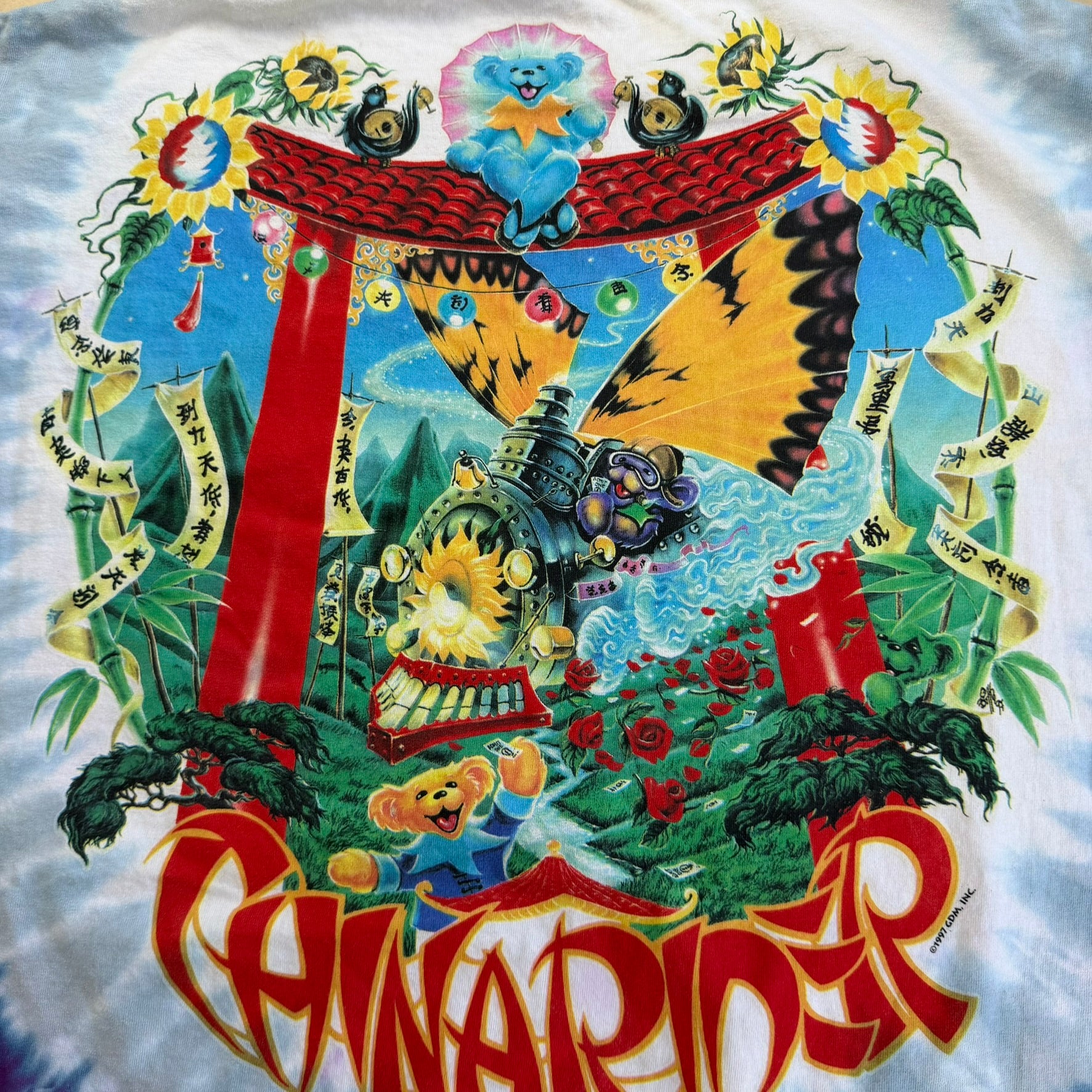 J- Vintage '97 The Grateful Dead China Rider Liquid Blue Tie Dye Tee - 2XL