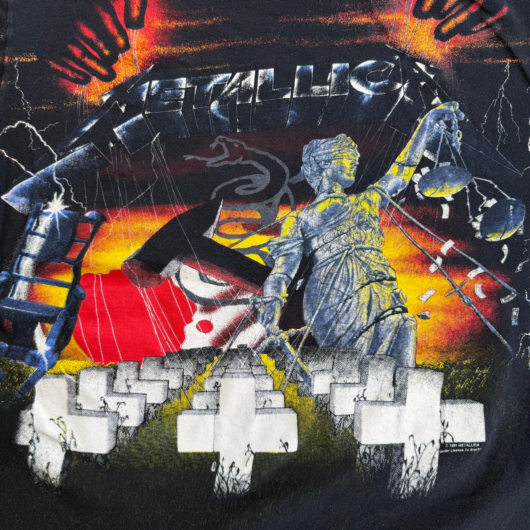 J- Vintage '91 Metallica All Over Print Album Graphic Made In USA Single Stitch Brockum Tag Tee - XL