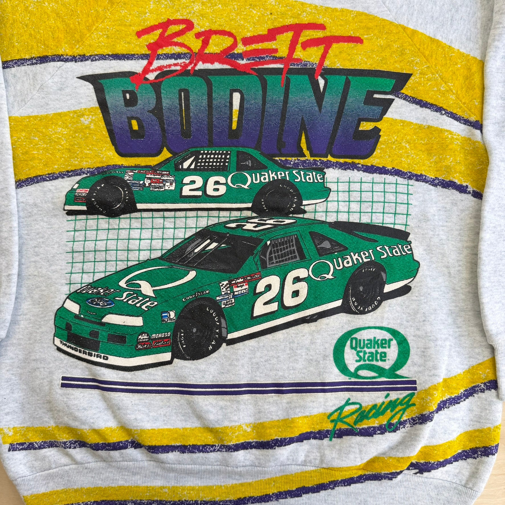 J- Vintage Nascar Quaker State Brett Bodine Car Graphic Made In USA Crewneck - L