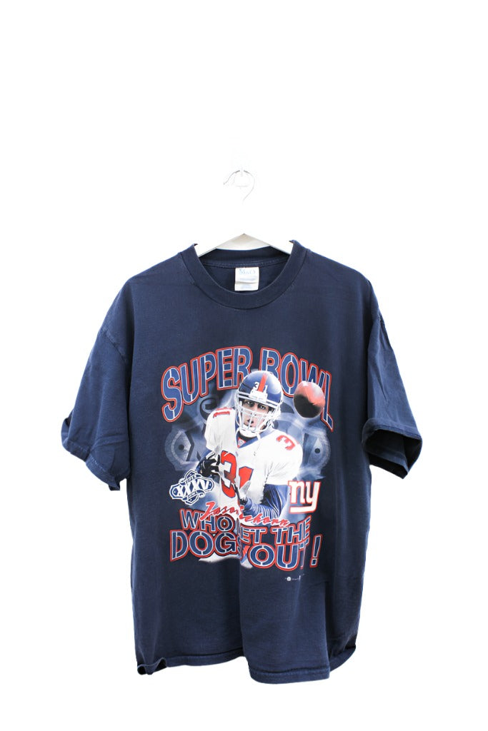 Z - Vintage 2001 NFL New York Giants Super Bowl 35 Champs Jason Sehorn Picture Tee