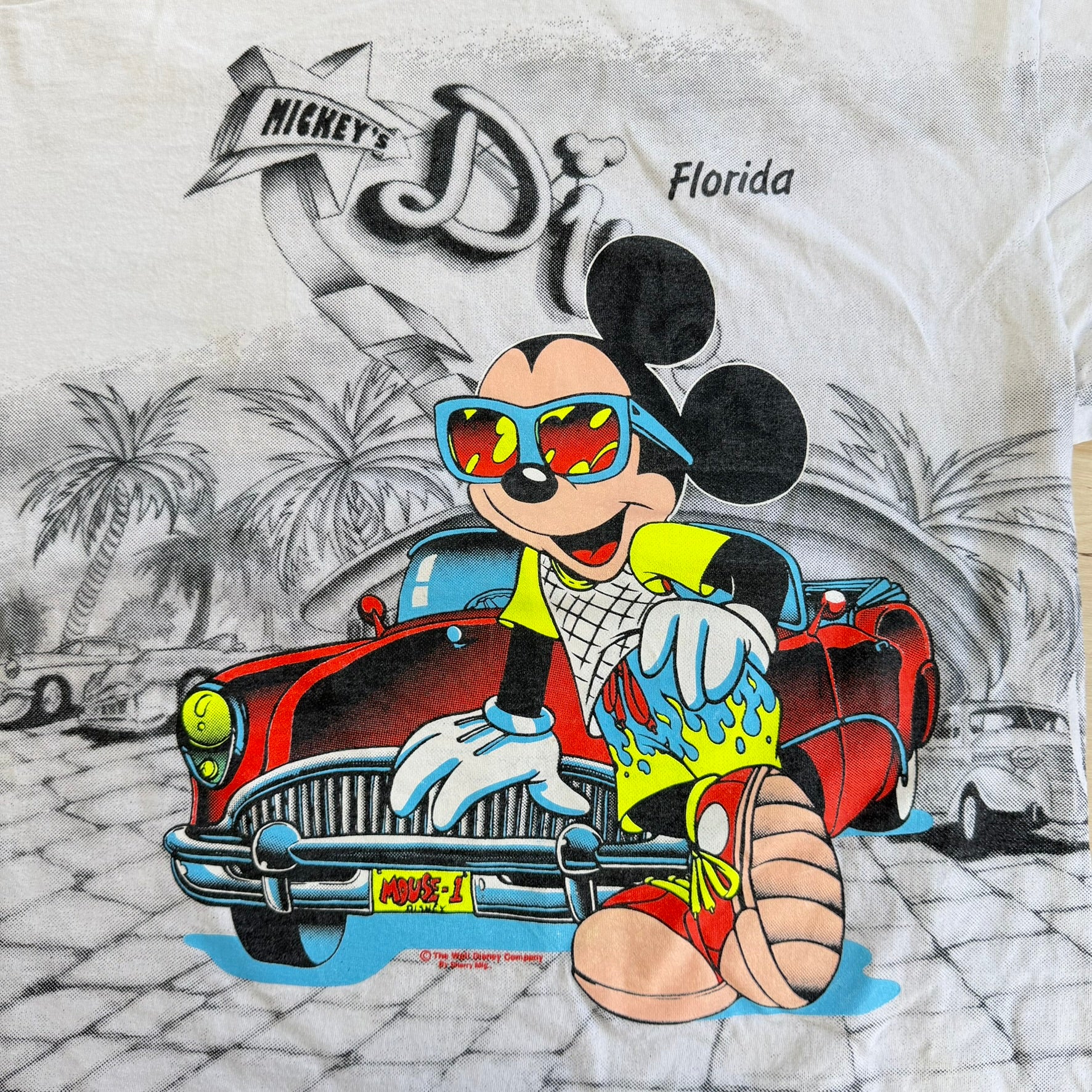 J- Vintage Disney Mickey Mouse Florida Jumbo Print Made In USA Single Stitch Tee - XL
