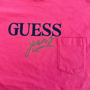 J- Vintage Guess Jeans Text Single Stitch Pocket Tee - M (fits L)