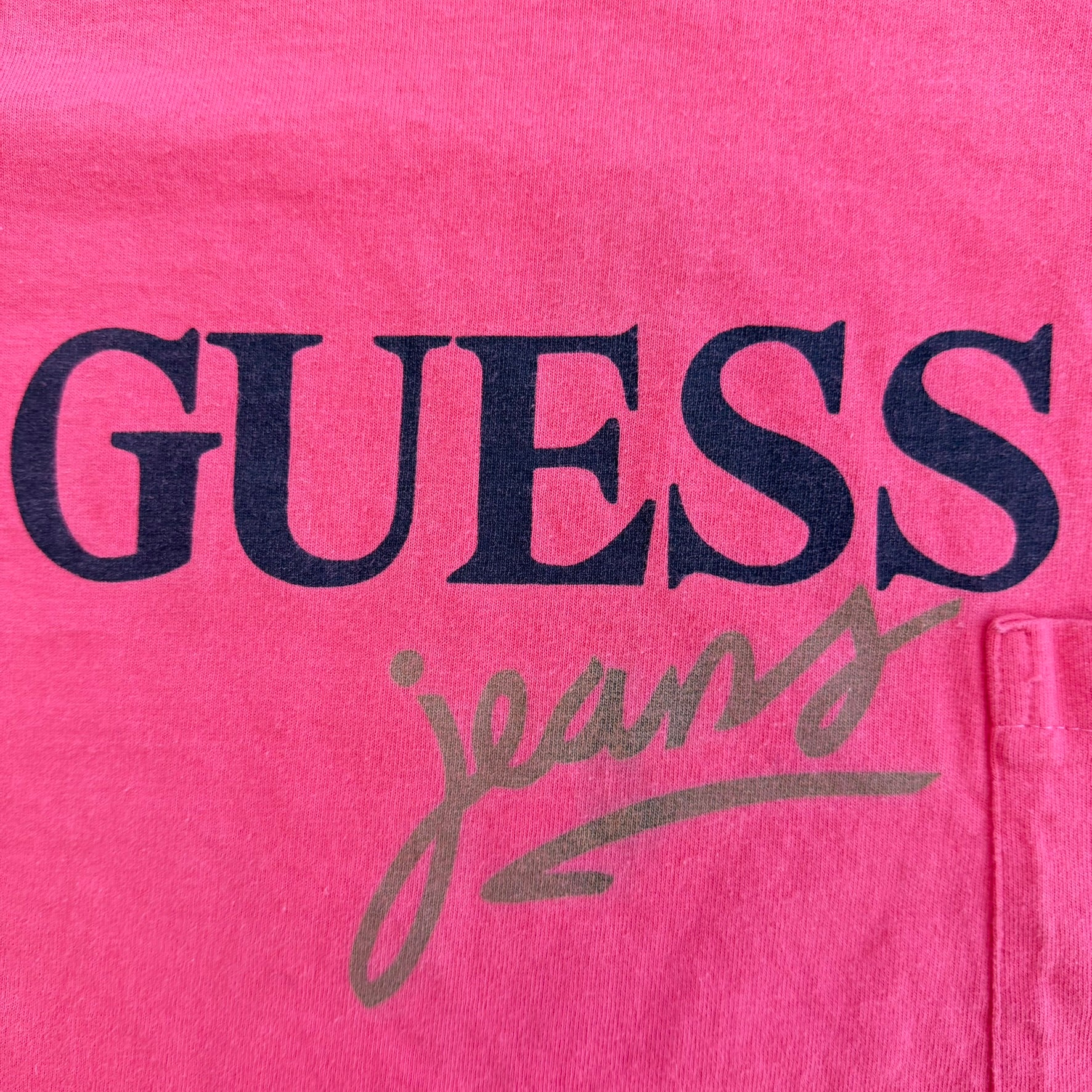 J- Vintage Guess Jeans Text Single Stitch Pocket Tee - M (fits L)