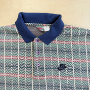 J- Vintage 90s Nike Embroidered Text & Swoosh Patterened Polo Shirt - L