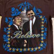 J- Vintage MLK & Obama Believe Text & Graphic Tee - L (fits XL)