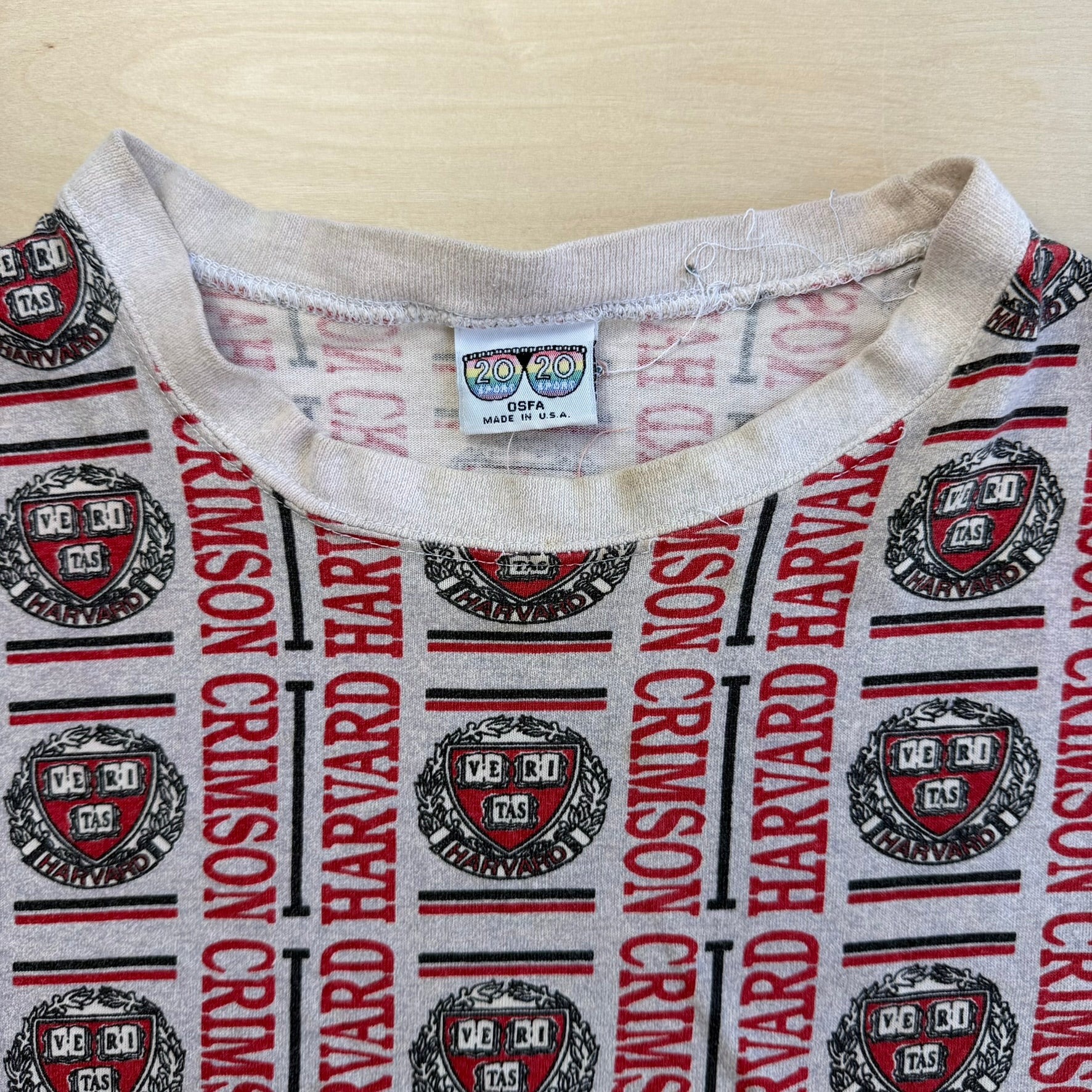 J- Vintage Harvard Logo All Over Print Made In USA Single Stitch Tee - OSFA (fits 2XL)