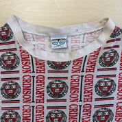 J- Vintage Harvard Logo All Over Print Made In USA Single Stitch Tee - OSFA (fits 2XL)