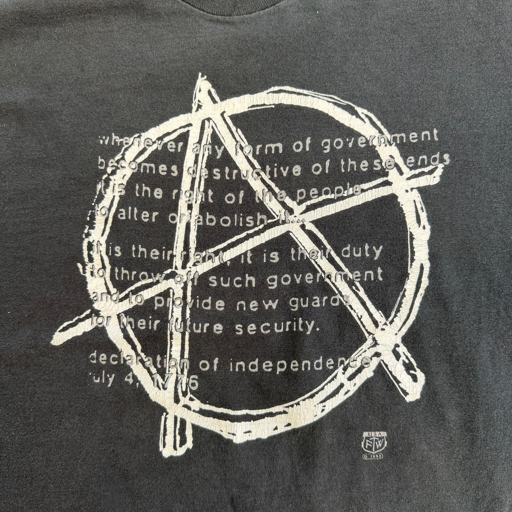 J- Vintage '93 USA For The Win Anarchy Graphic Made In USA Single Stitch Tee - XL