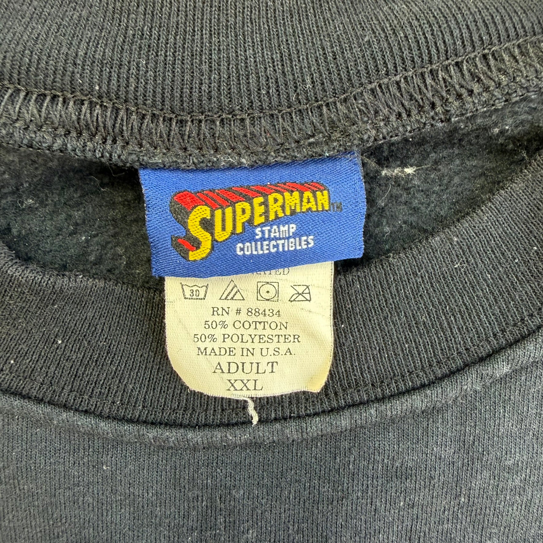 J- Vintage '98 Superman DC Comics Us Postal Stamp Design Graphic Made In USA Crewneck - 2XL