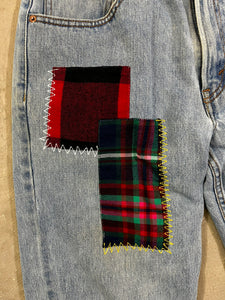 D- HOM Plaid Patches Reworked Levi's 550 32x32 Jeans