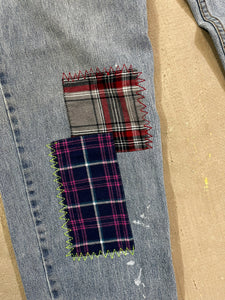 D- HOM Plaid Patches Reworked Levi's 550 32x32 Jeans