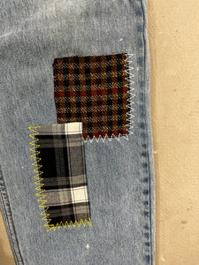 D- HOM Plaid Patches Reworked Levi's 550 32x32 Jeans