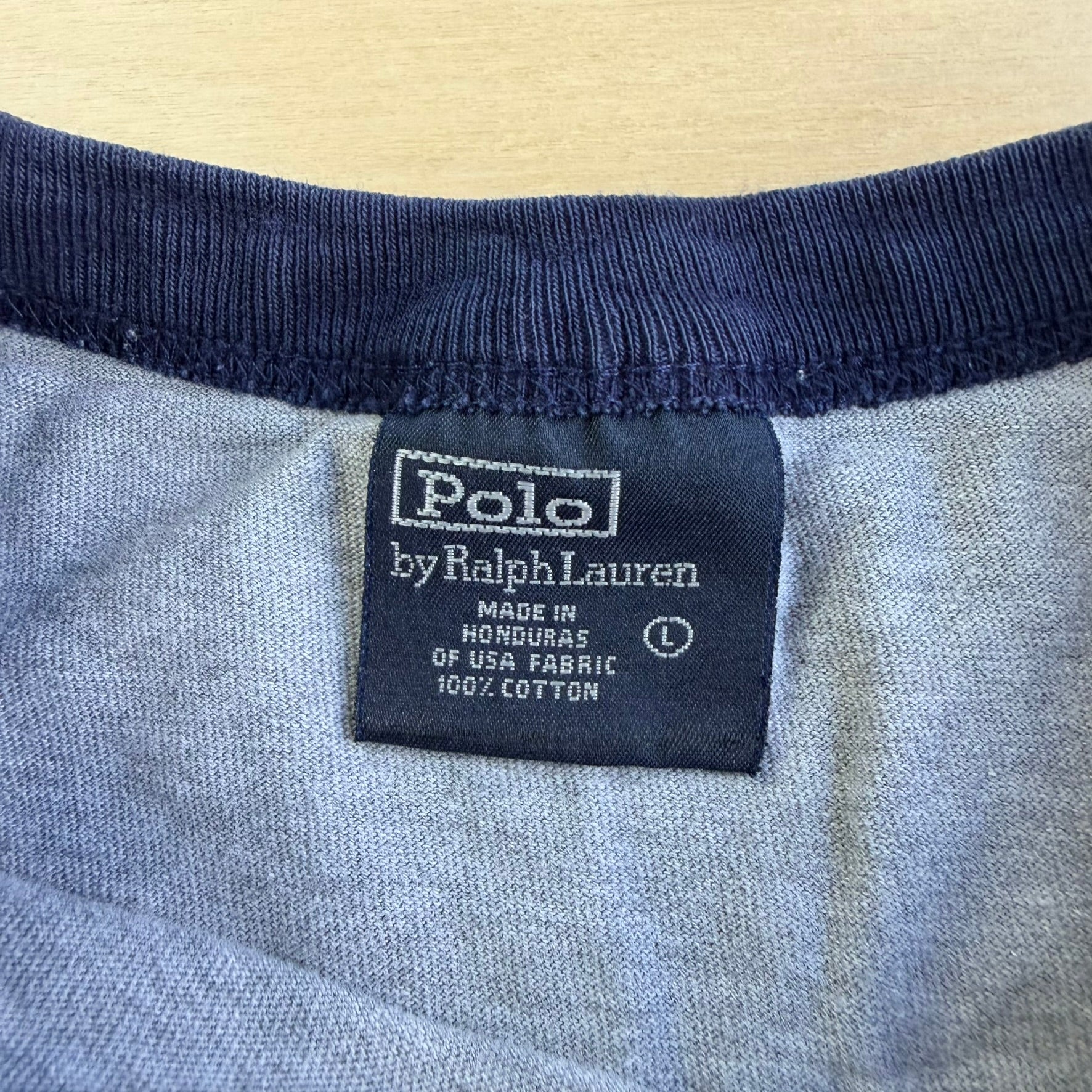 J- Vintage 90s Polo RL Embroidered Logo Long Sleeve Raglan Tee - L