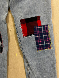 D- HOM Plaid Patches Reworked Levi's 550 32x32 Jeans