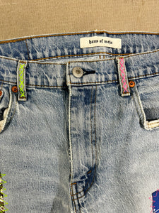 D- HOM Bandana Patches Reworked Levi's 569 33x32 Jeans