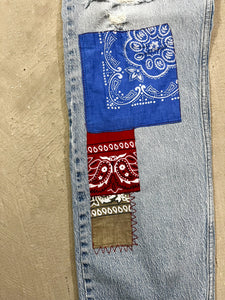 D- HOM Bandana Patches Reworked Levi's 569 33x32 Jeans