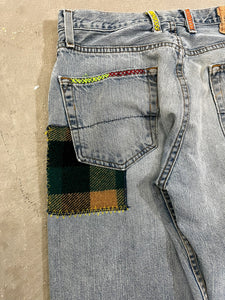 D- HOM Plaid Patches Reworked Levi's Strauss Signature 29x30 Jeans