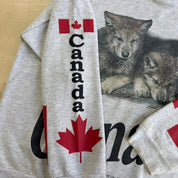 J- Vintage Canada Flags & Wolf Print Edmonton Canada Graphic Crewneck - L