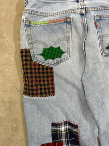 D- HOM Plaid Patches Reworked Levi's Husky Fit 34x28 Jeans