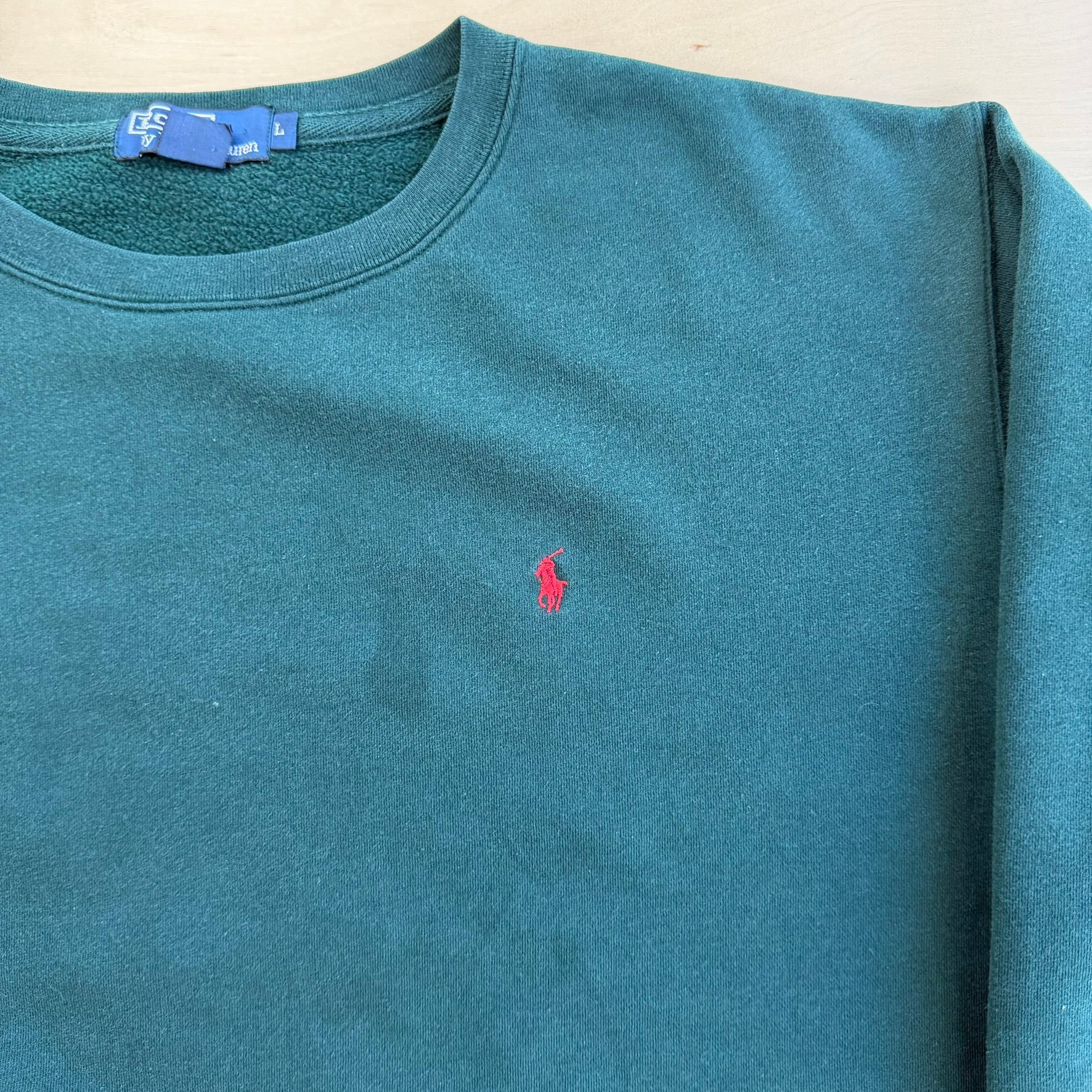 J- Vintage Polo RL Embroidered Logo Forest Green Crewneck - L