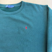 J- Vintage Polo RL Embroidered Logo Forest Green Crewneck - L
