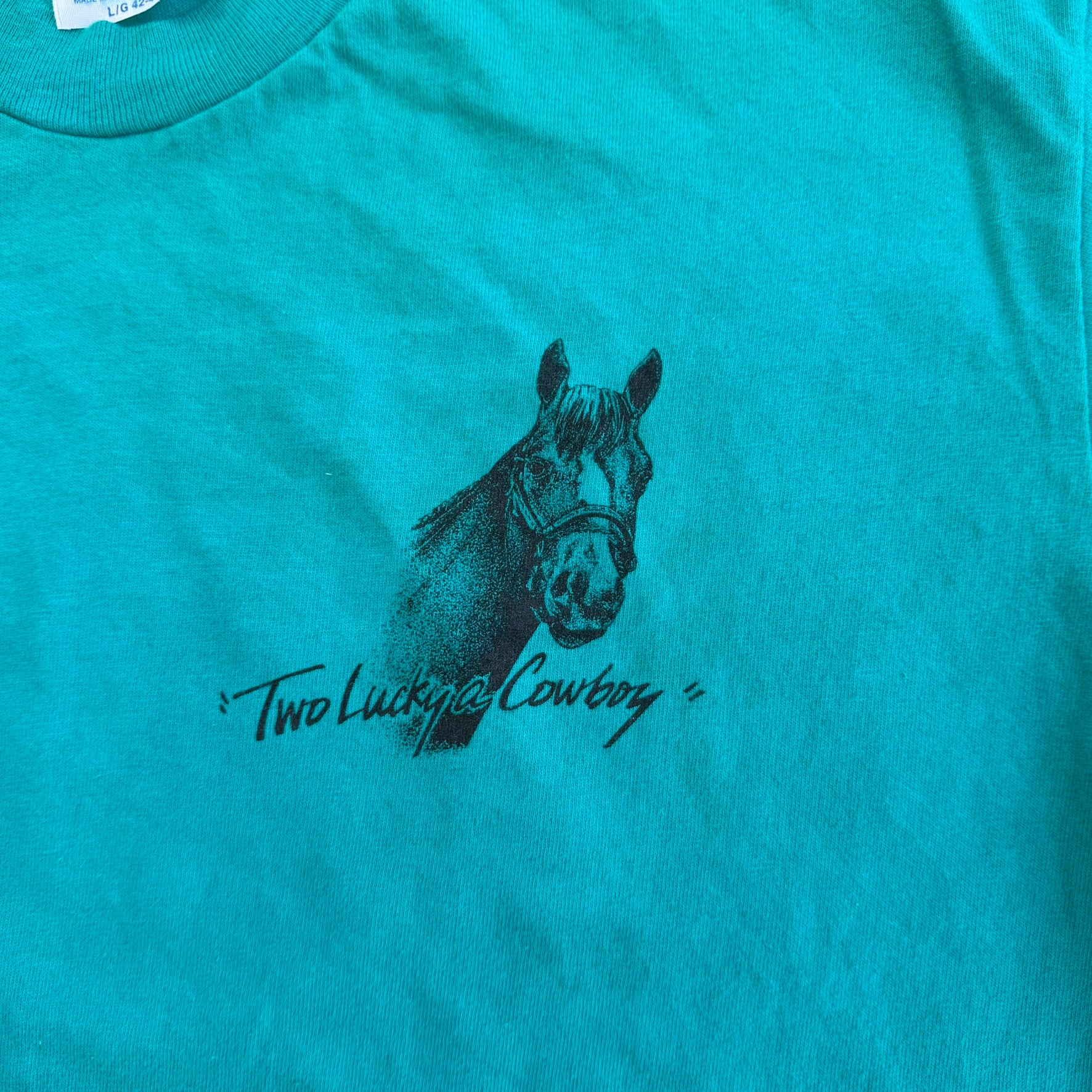 J- Vintage Two Lucky Cowboys Graphic Made In USA Single Stitch Tee - L