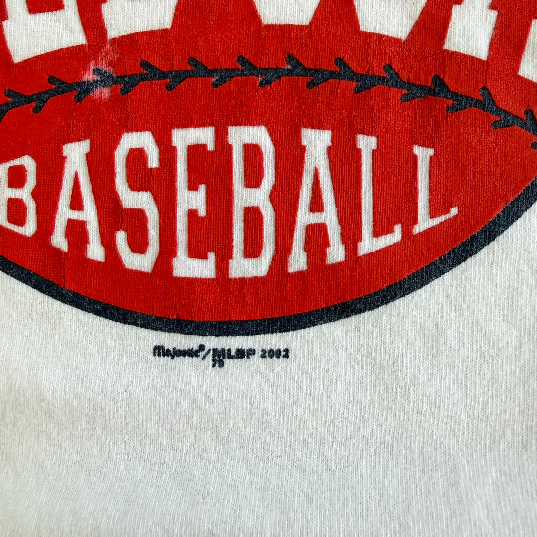 J- Vintage '02 Boston Red Sox MLB Graphic & Text Made In USA Ringer Tee - L