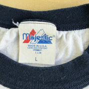 J- Vintage '02 Boston Red Sox MLB Graphic & Text Made In USA Ringer Tee - L