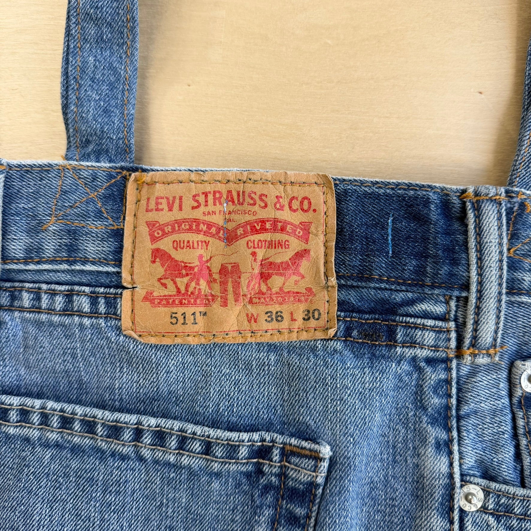 F- HOM Levi's 511 Medium Blue Denim Wash Reworked Denim/Jeans Tote Bag