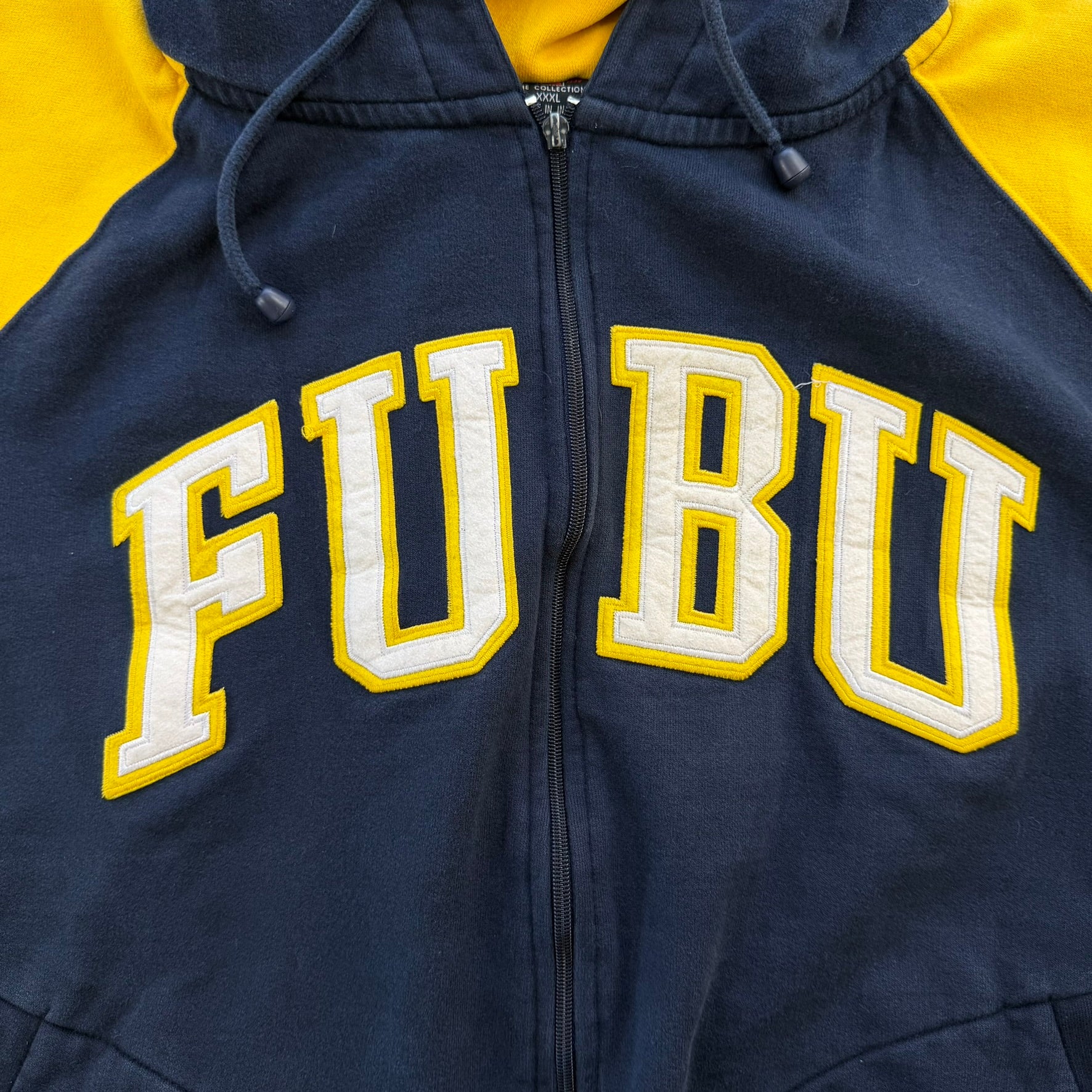 J- Vintage Fubu Embroidered Chenille Text Zip Up Hoodie - 3XL