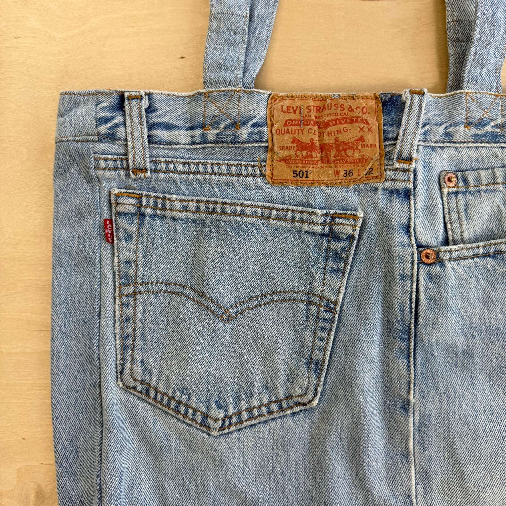 F- HOM Levi's 501 Light Blue Denim Wash Reworked Denim/Jeans Tote Bag