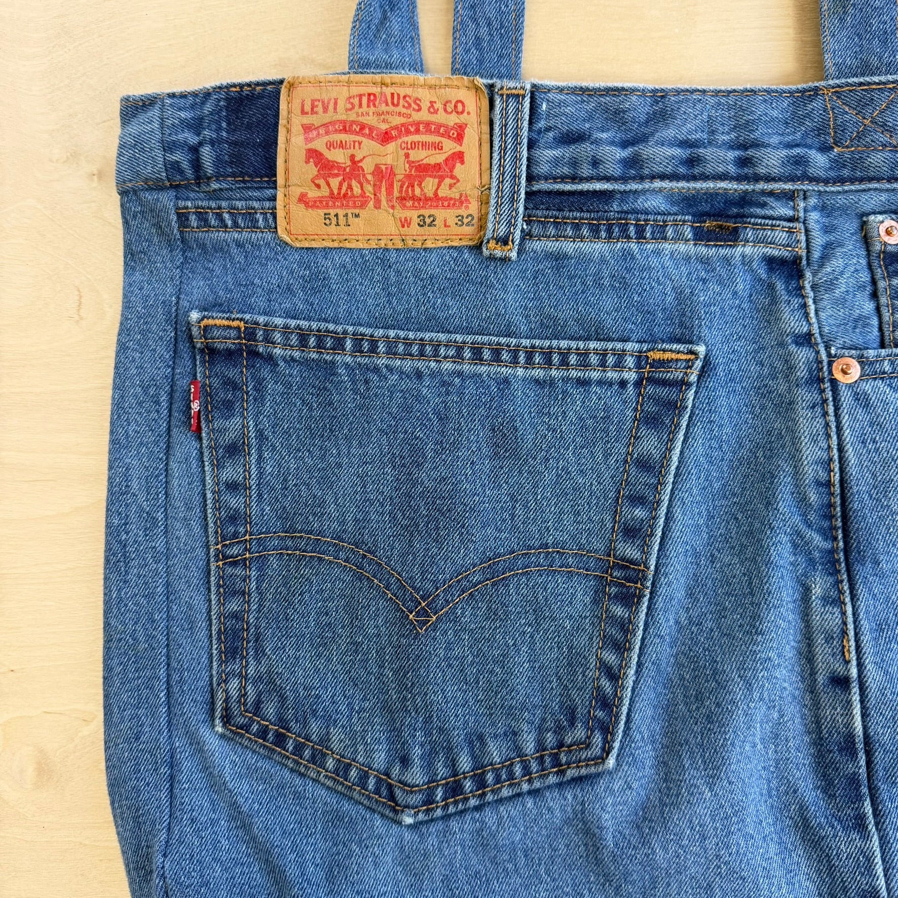 F- HOM Levi's 511 Dark Blue Denim Wash Reworked Denim/Jeans Tote Bag