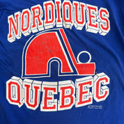 J- Vintage '89 Quebec Nordiques NHL Logo & Text Graphic Single Stitch Tee - M