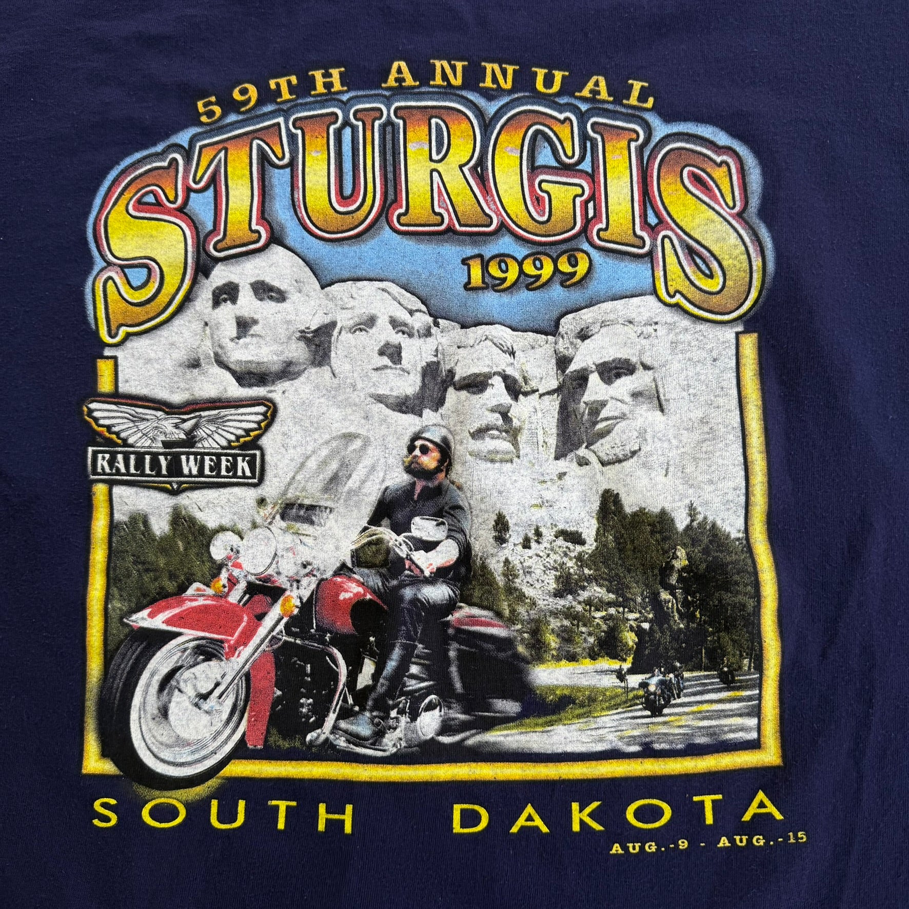 J- Vintage '99 59th Annual Sturgis Black Hills Motorcycle Rally Picture Graphic Long Sleeve Tee - XL