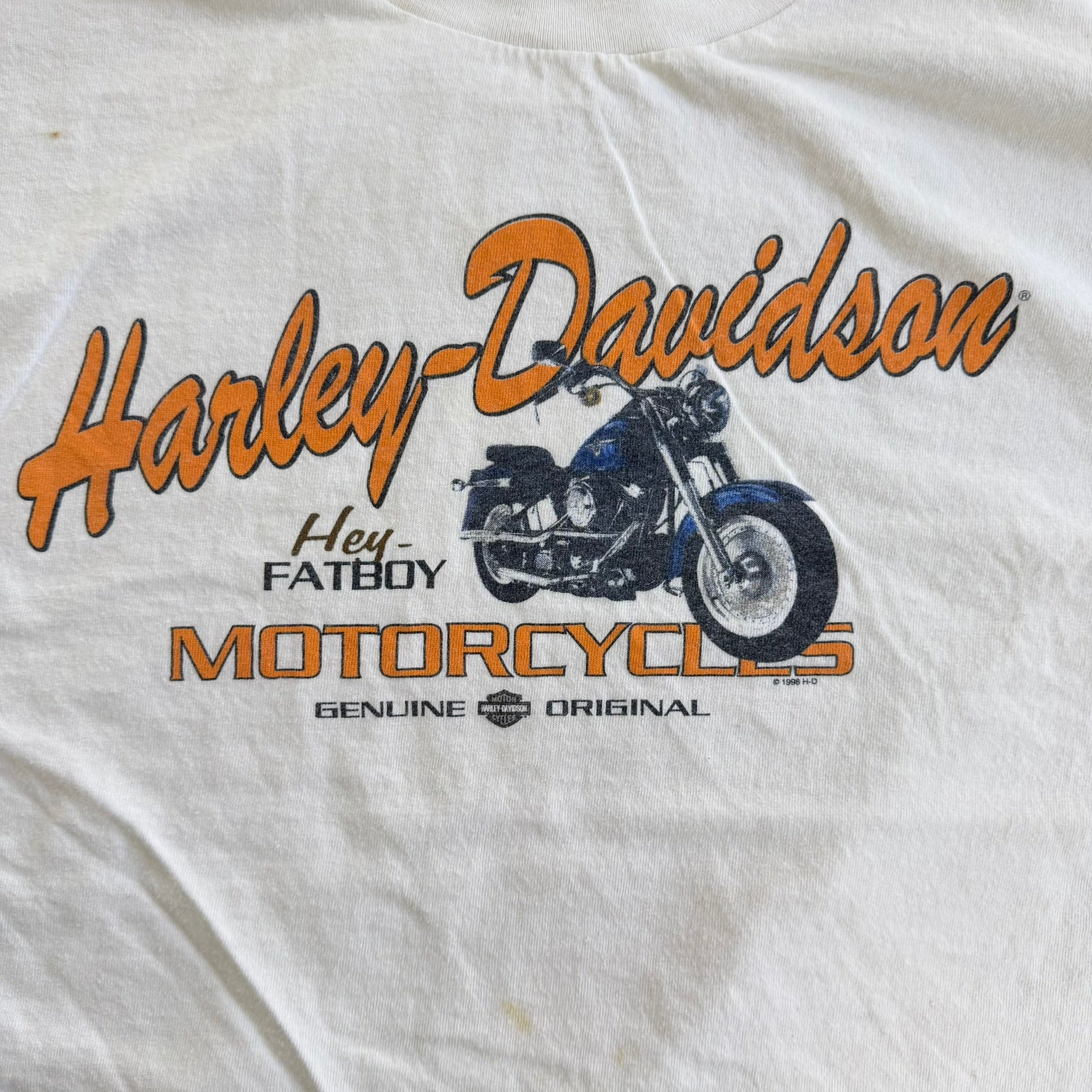 J- Vintage '98 Harley Davidson Motorcycles Hey Fat Boy Graphic Tee - L