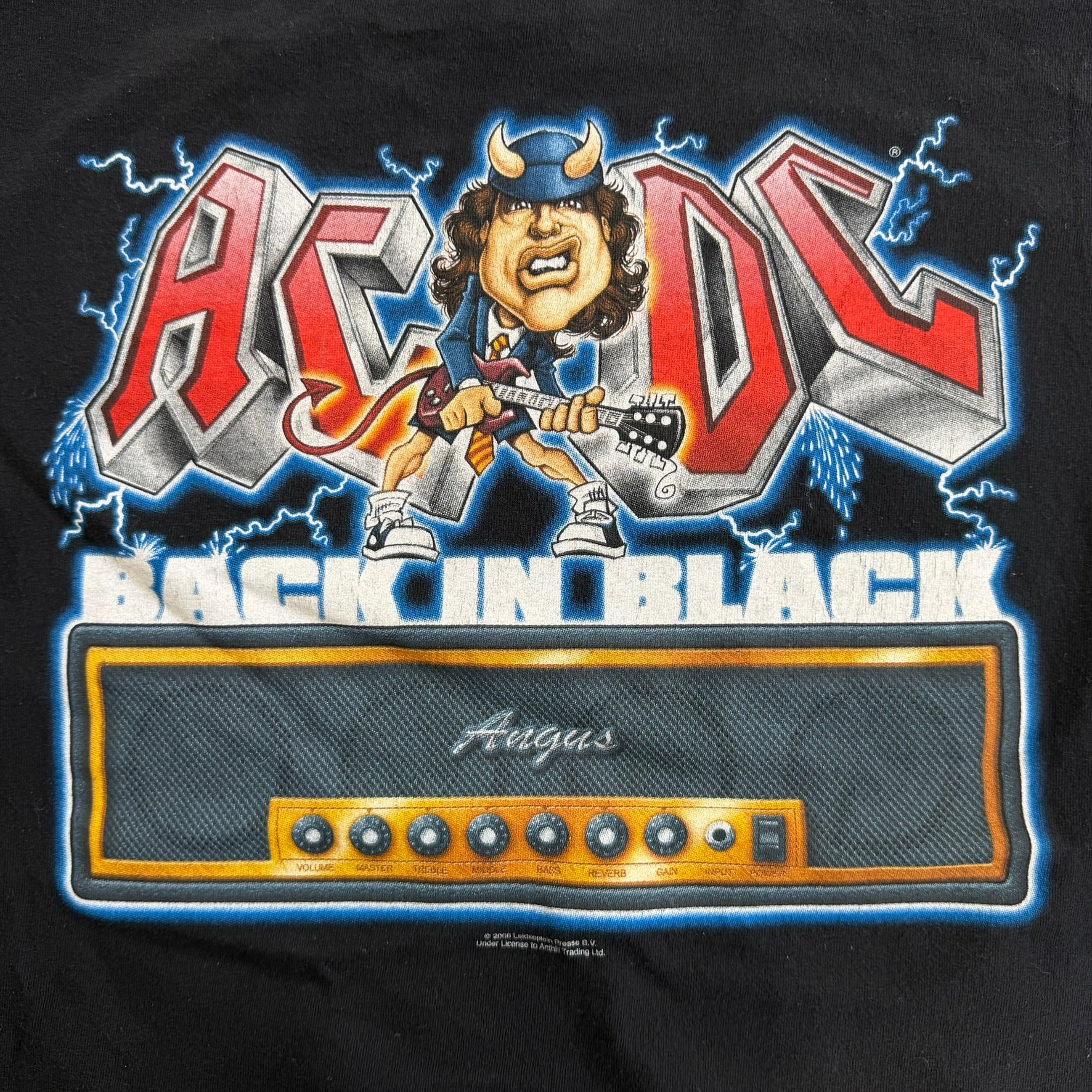 J- Vintage '06 AC/DC Liquid Blue Angus Young Back In Black Cartoon Tee - M