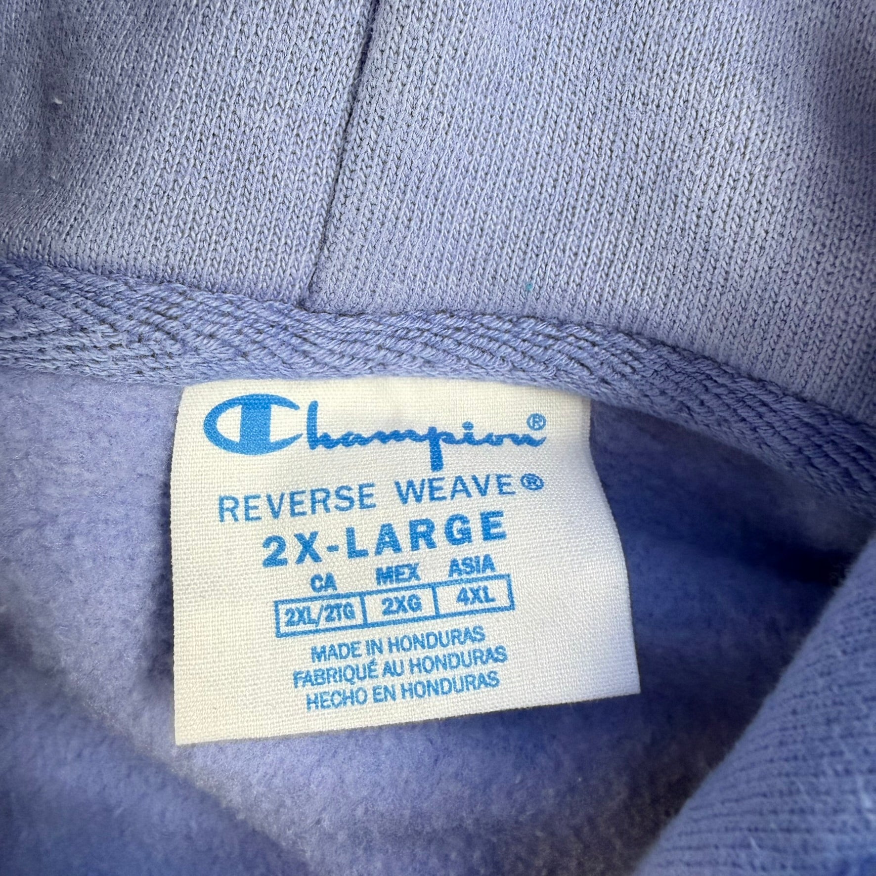 J- Vintage Champion Reverse Weave Lilac Purple Embroidered Logo Hoodie - 2XL