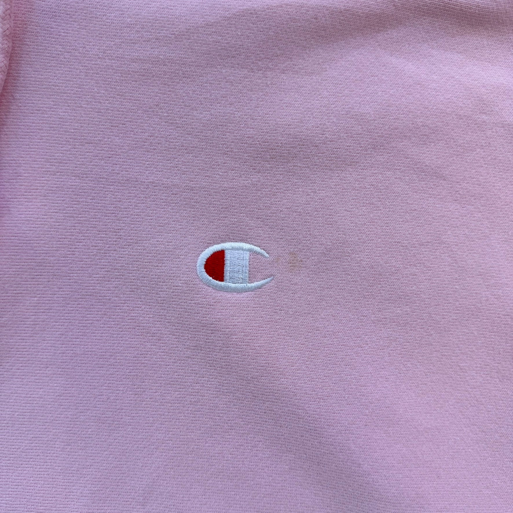 J- Vintage Champion Reverse Weave Baby Pink Embroidered Logo Hoodie - M