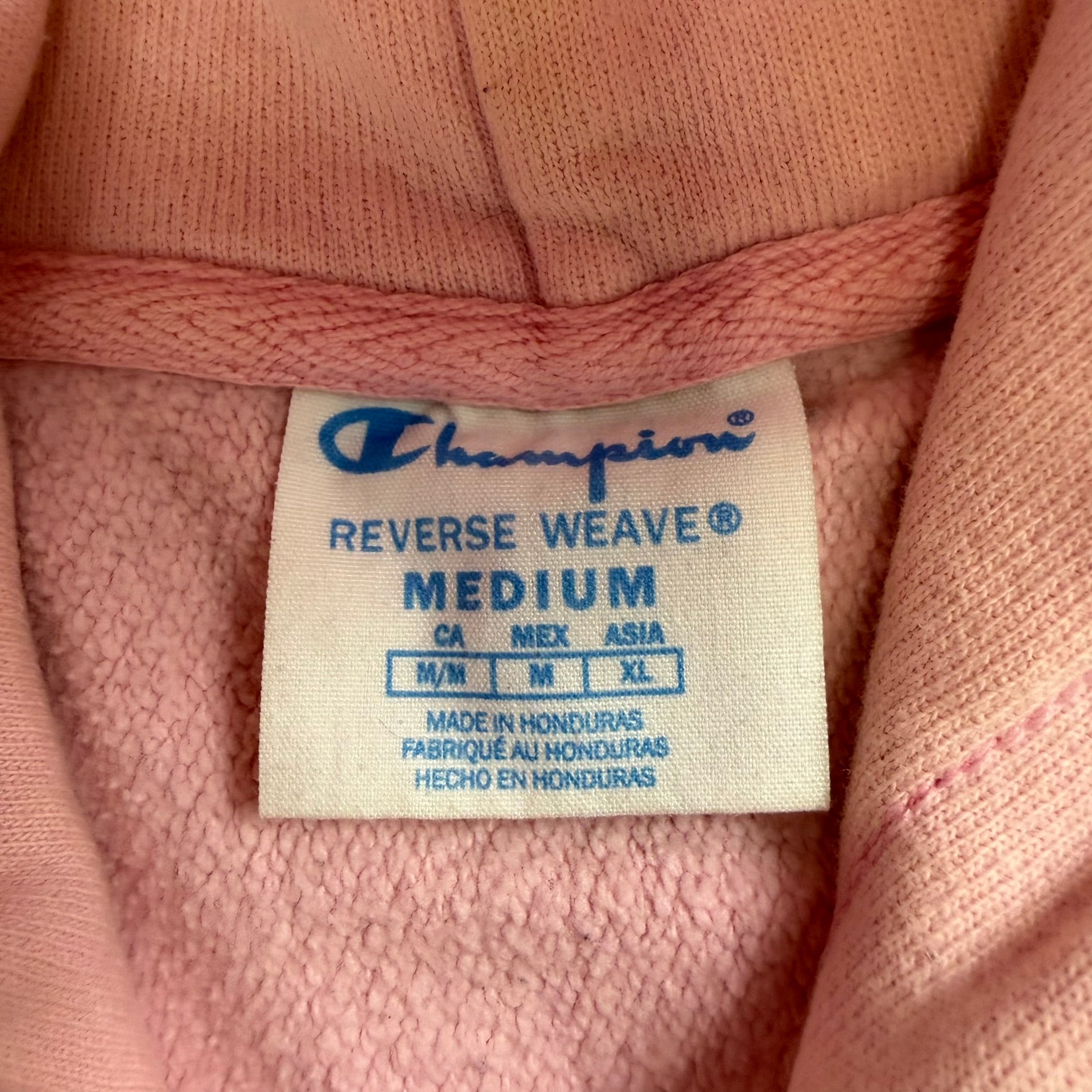 J- Vintage Champion Reverse Weave Baby Pink Embroidered Logo Hoodie - M